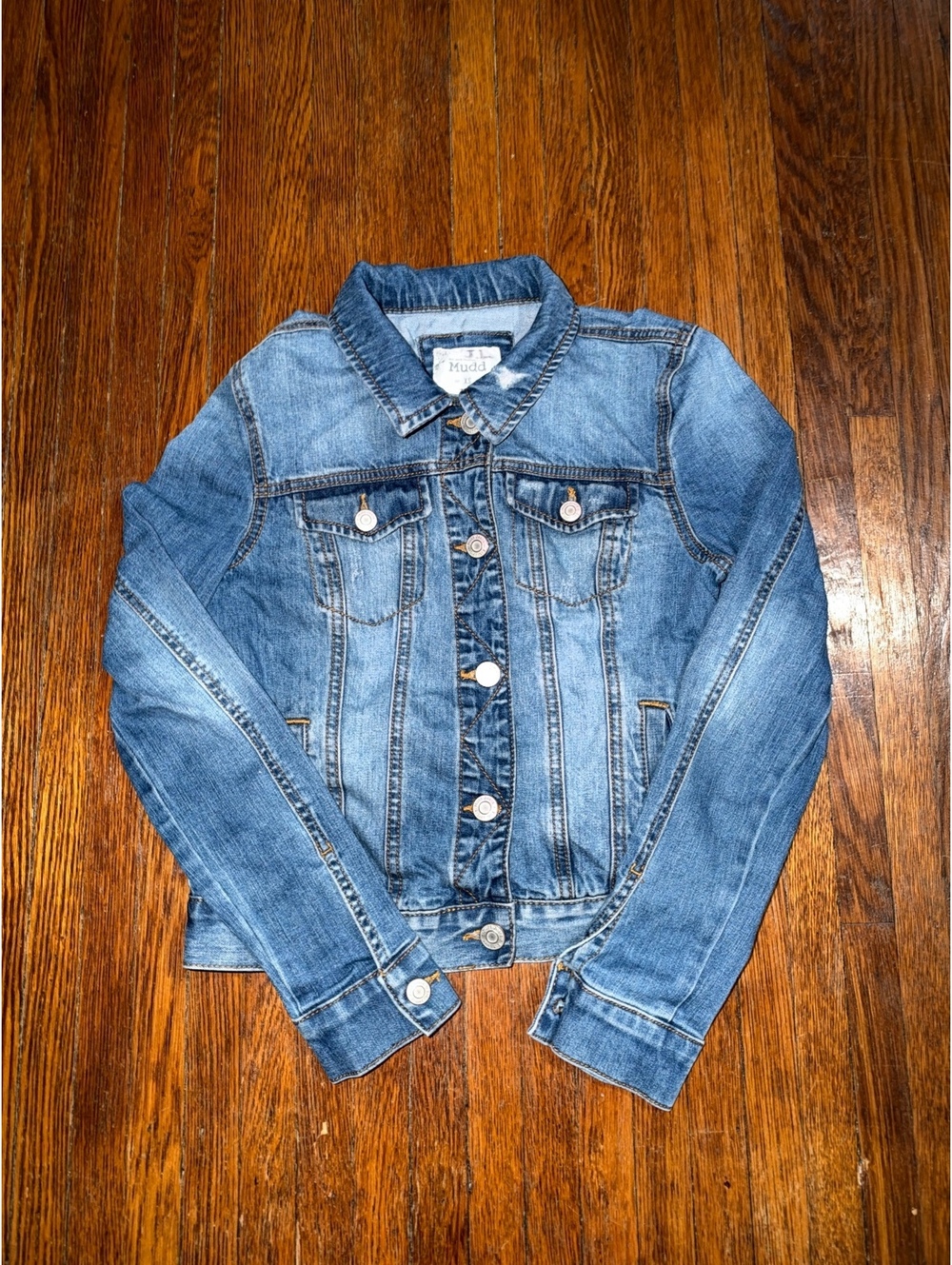 MUDD Denim Junior’s XS Dark Wash Faded Classic Preppy Jean Jacket